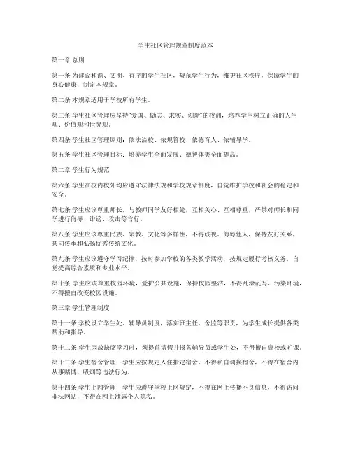 学生社区管理规章制度范本