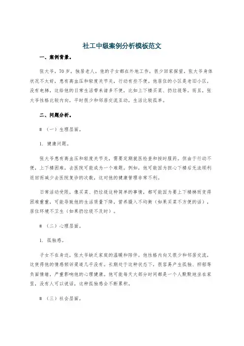 社工中级案例分析模板范文