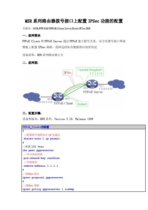 MSR系列路由器pppoe拨号接口配置IPSec功能案例