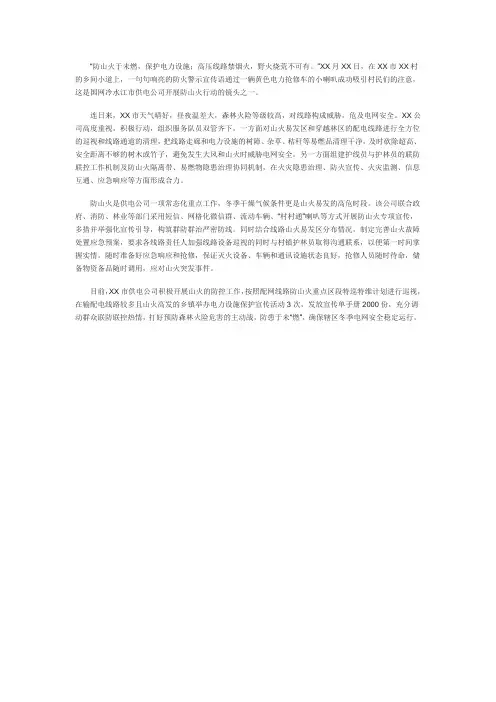 电力公司水电站关于防山火的新闻稿