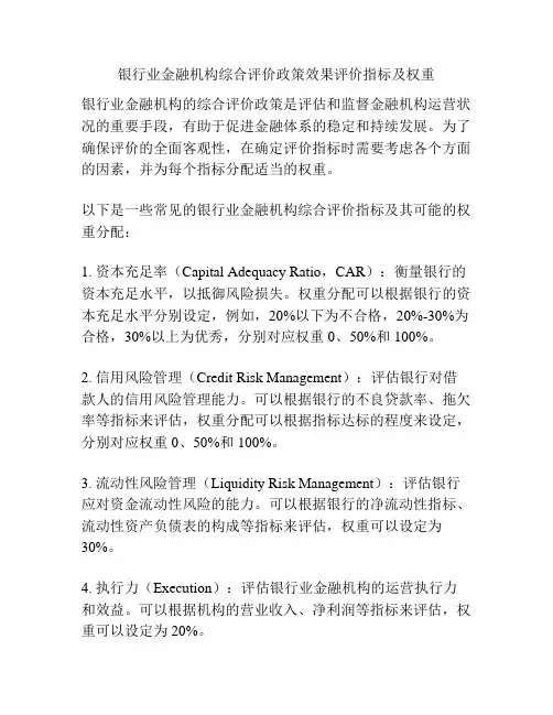 银行业金融机构综合评价政策效果评价指标及权重
