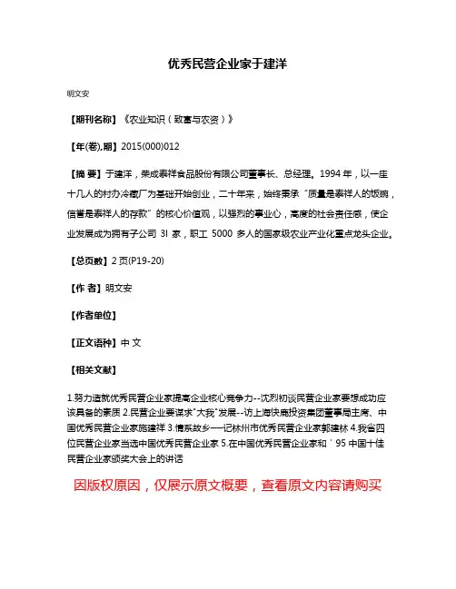 优秀民营企业家于建洋