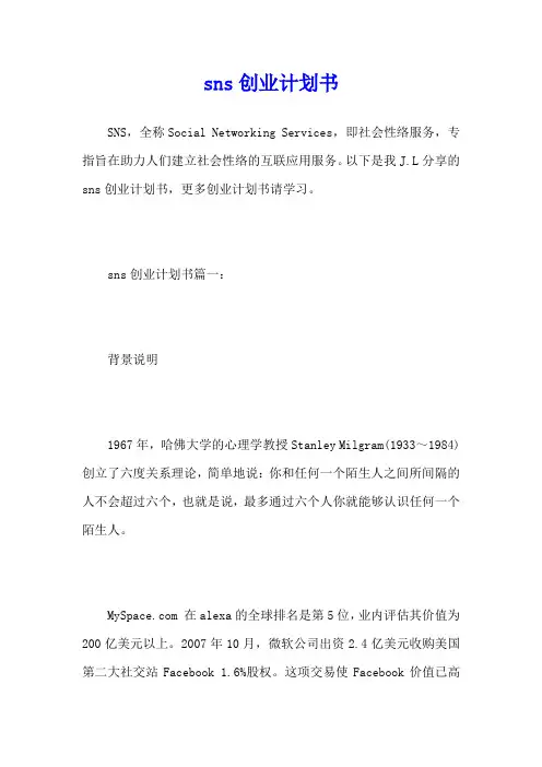 sns创业计划书