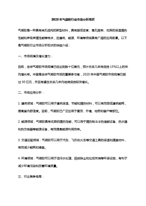 2023年气凝胶行业市场分析现状