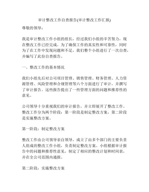 审计整改工作自查报告(审计整改工作汇报)