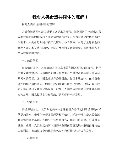 我对人类命运共同体的理解1