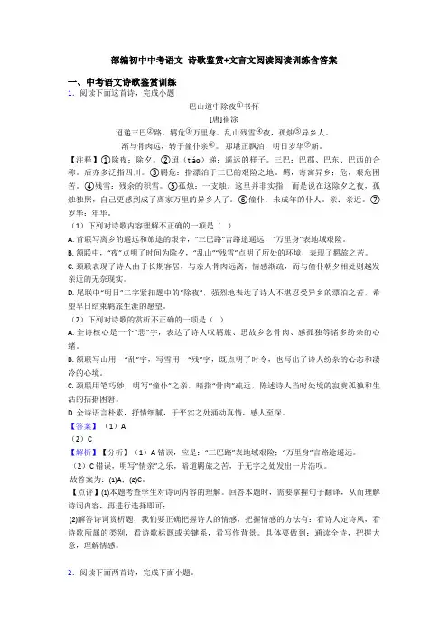 部编初中中考语文 诗歌鉴赏+文言文阅读阅读训练含答案 (2)