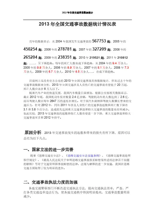 全国交通事故数据统计情况表