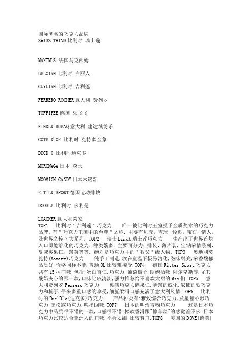 国际著名的巧克力品牌