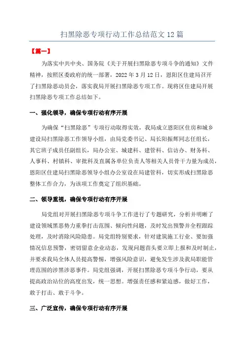 扫黑除恶专项行动工作总结范文12篇