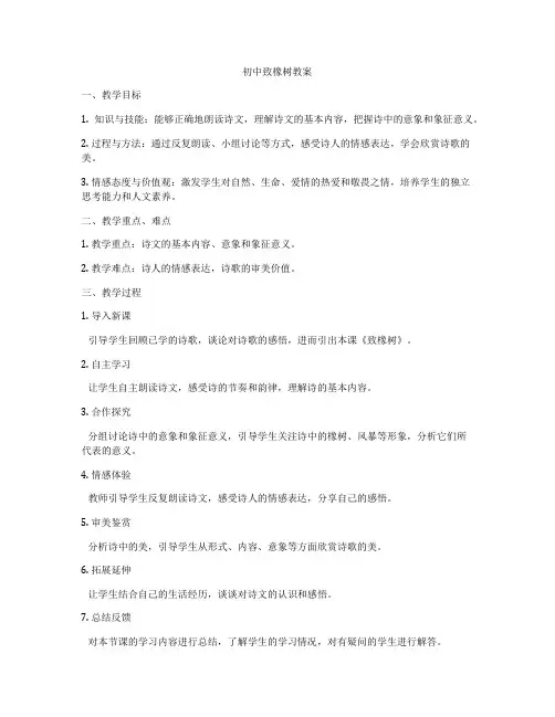 初中致橡树教案