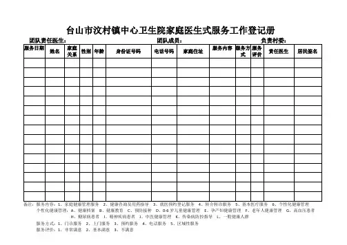 家庭医生服务工作登记册(履约)