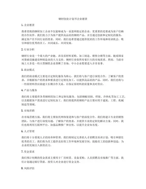 钢材创业计划书企业愿景