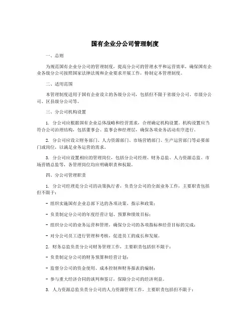 国有企业分公司管理制度