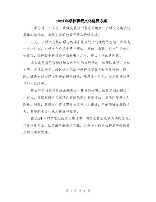 2024年学校班级文化建设方案