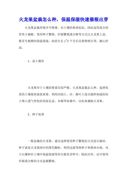 火龙果盆栽怎么种,保温保湿快速催根出芽