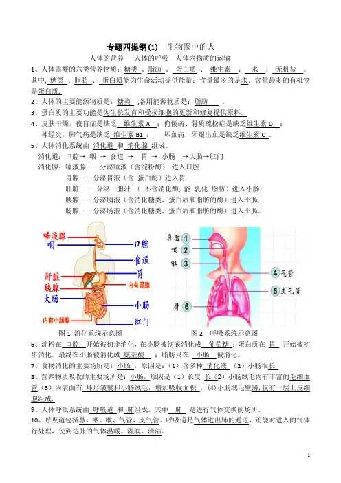 4.1专题四提纲(1)  生物圈中的人