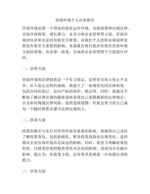 营商环境个人自查报告