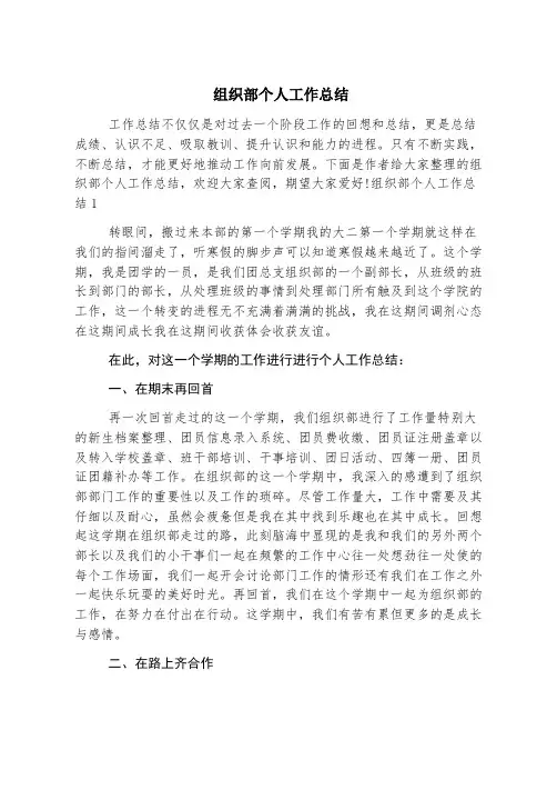 组织部个人工作总结