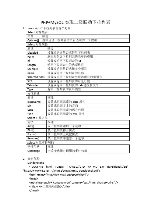 PHP+MySQL实现二级联动下拉列表