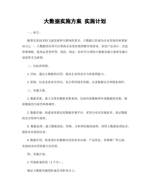 大数据实施方案 实施计划
