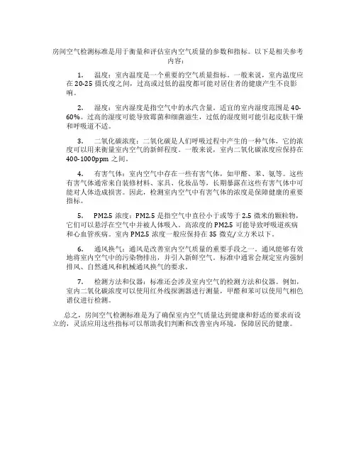 房间空气检测标准