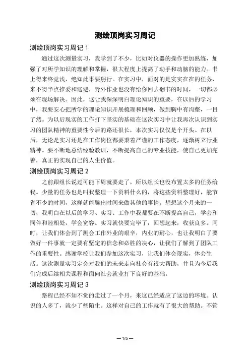 测绘顶岗实习周记