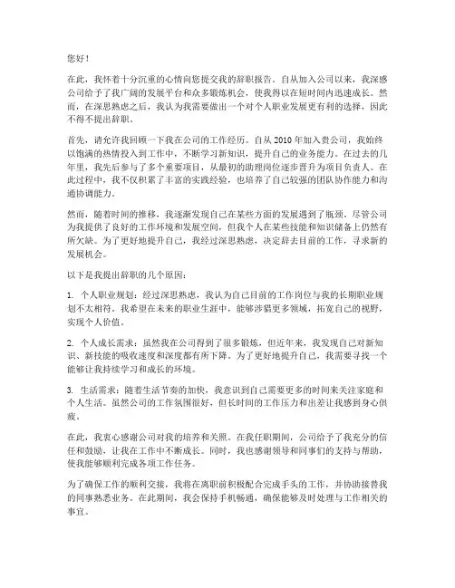 八零后的小伙辞职报告书