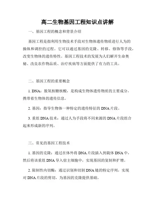 高二生物基因工程知识点讲解