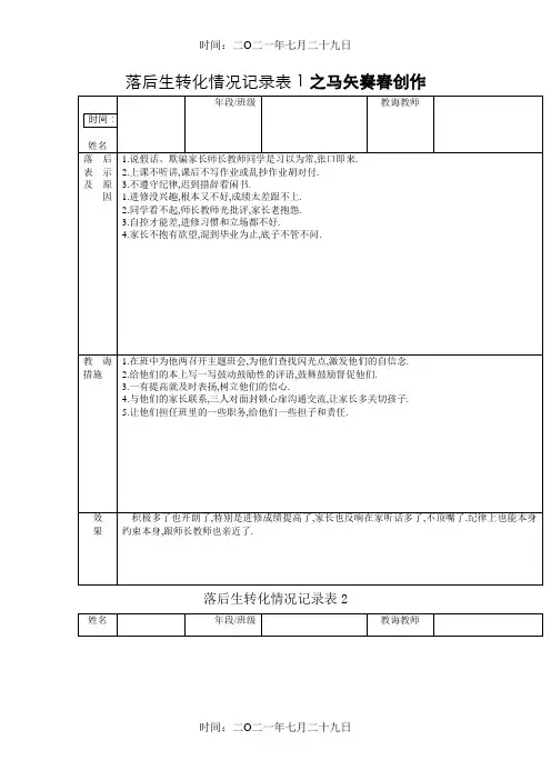 小学后进生转化记录(详细)