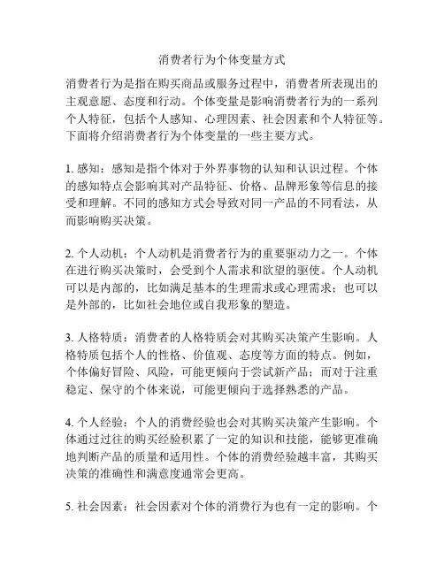 消费者行为个体变量方式