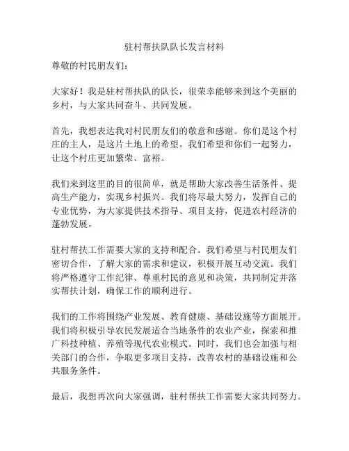 驻村帮扶队队长发言材料