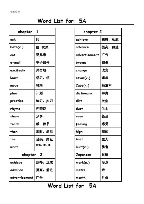 香港朗文 Welcome to English5A总复习(words)