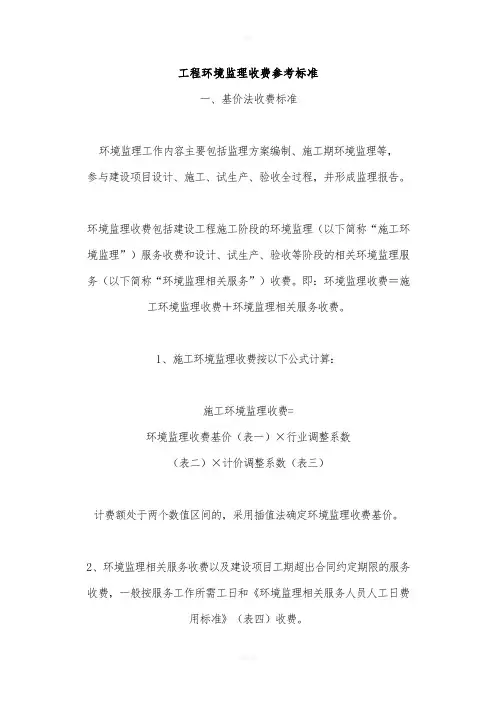 工程环境监理收费参考标准