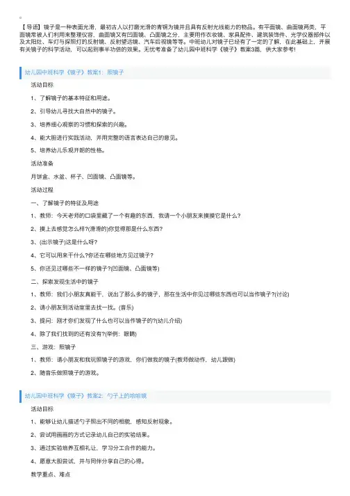 幼儿园中班科学《镜子》教案3篇