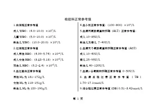 正常参考值