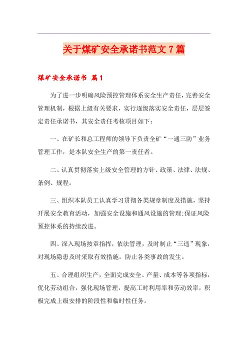 关于煤矿安全承诺书范文7篇