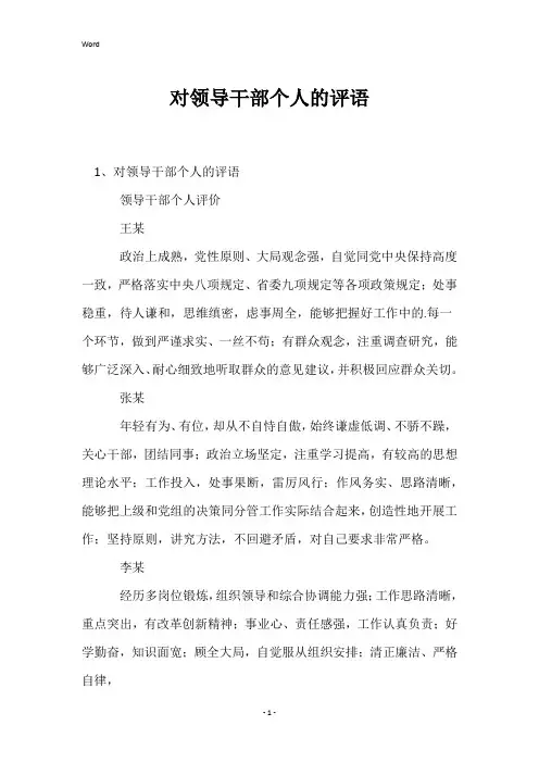 对领导干部个人的评语