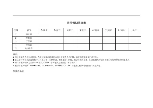 12 春节值班表