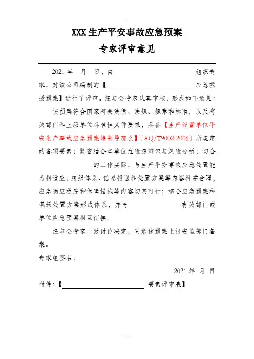 应急预案专家评审意见