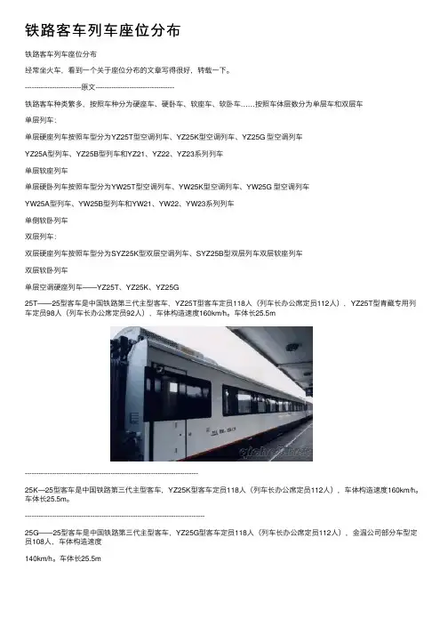 铁路客车列车座位分布