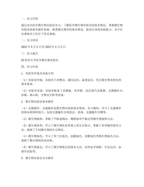 医学微生物实验室实习报告