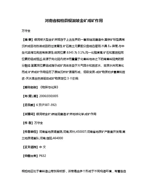 河南省桐柏县银洞坡金矿成矿作用
