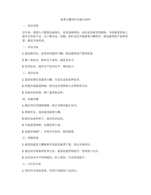 蔬菜大棚项目实施计划书