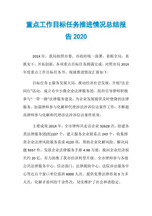 重点工作目标任务推进情况总结报告2020