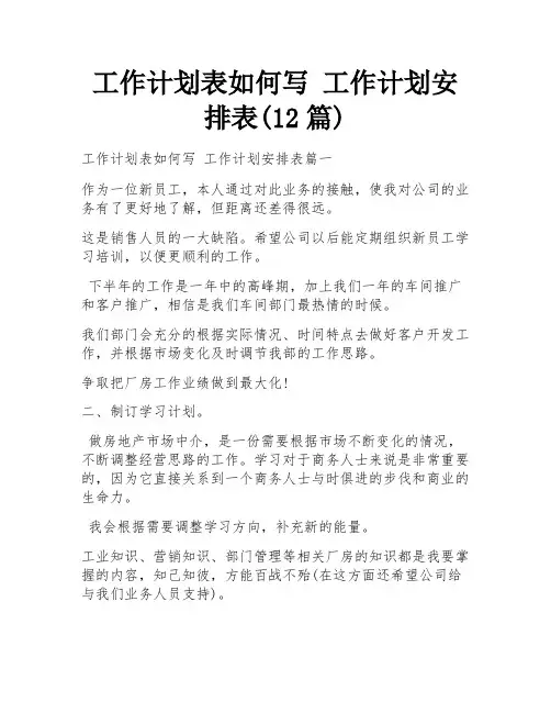 工作计划表如何写 工作计划安排表(12篇)