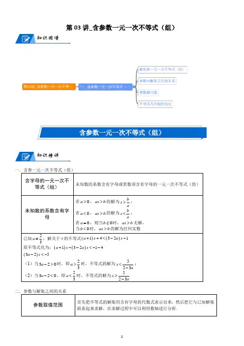 北师大数学八年级下册第二章-含参数一元一次不等式(组)经典讲义