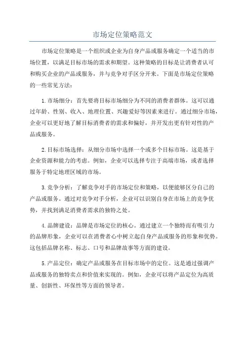 市场定位策略范文
