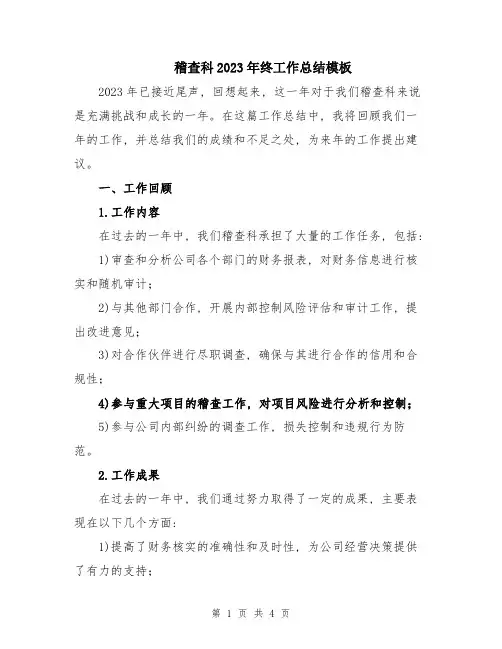 稽查科2023年终工作总结模板