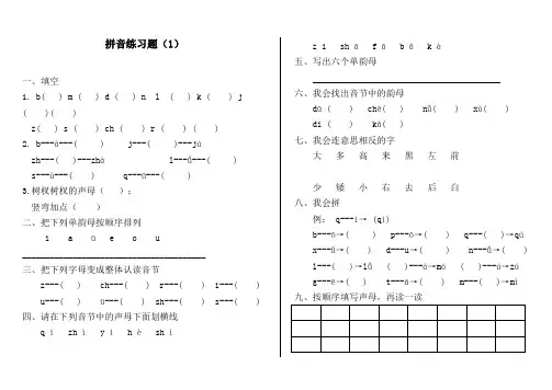 幼儿园大班拼音练习题